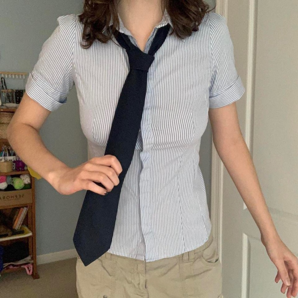 striped blue button up top by ann taylor